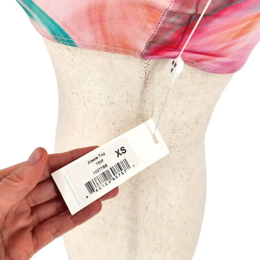 Frankies Bikinis Women Pink Abstract Alexis Halter Swim Bikini Top Size XS